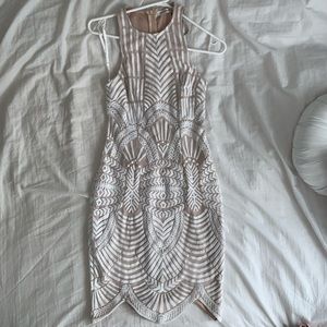 Hello Molly white lace with tan insert dress